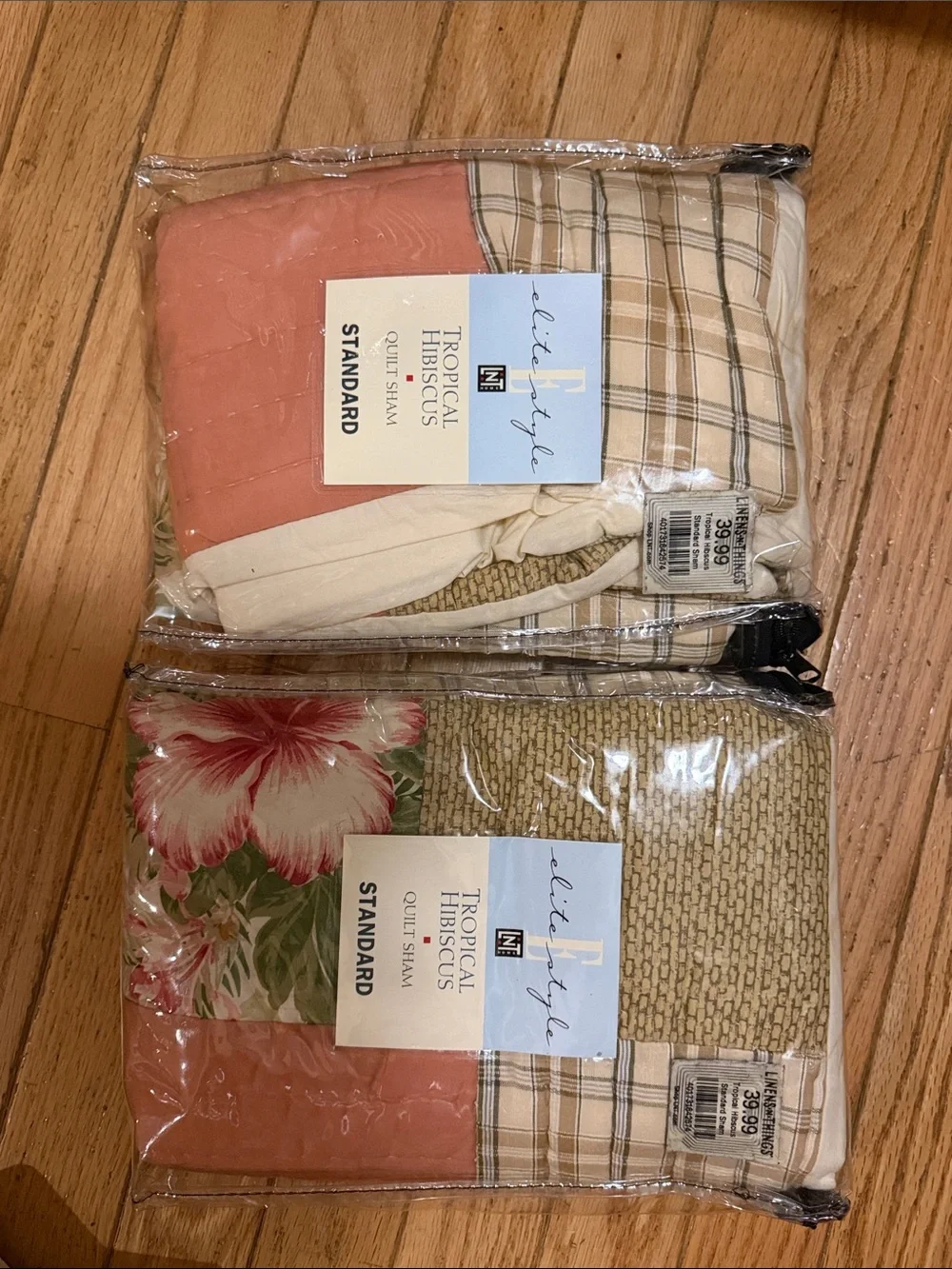 EliteStyle Coral, Beige & Green Tropical Hibiscus Quilted Shams (Set of 2)